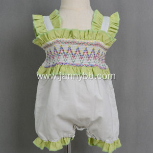 Latest summer white cotton-linen smocked baby clothes romper